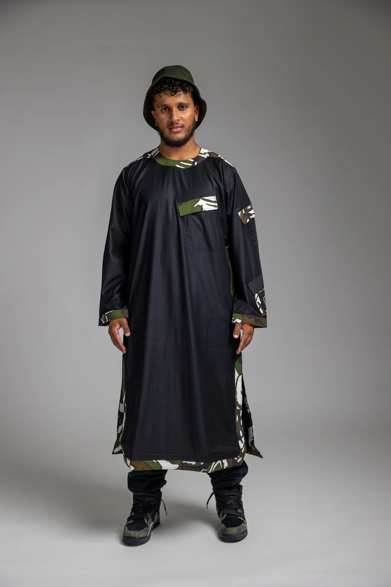 BLACK WITH CAMO KURTA TOP